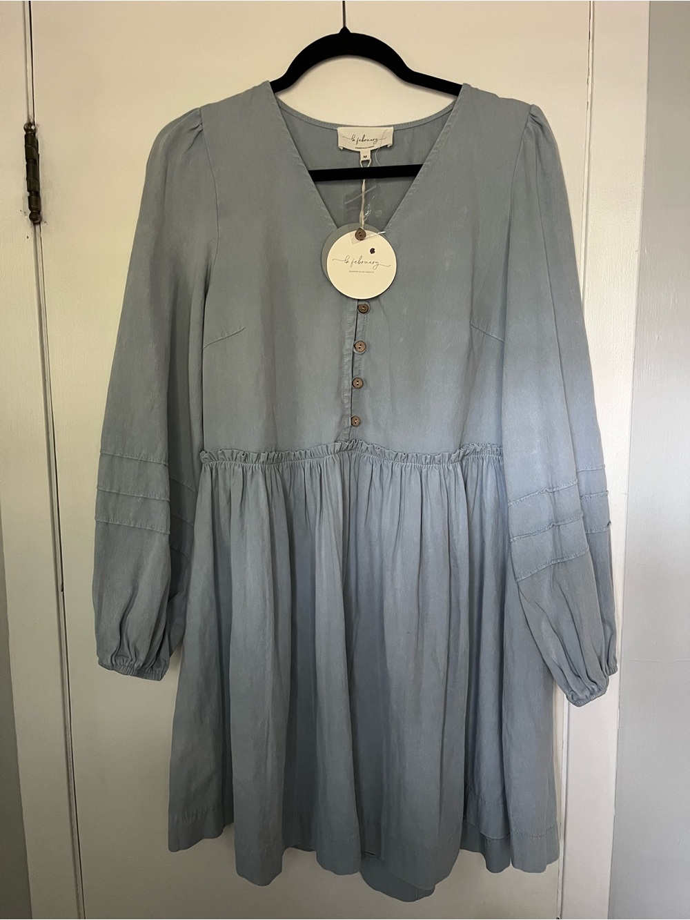Light Blue Long-Sleeve Soft Denim Dress